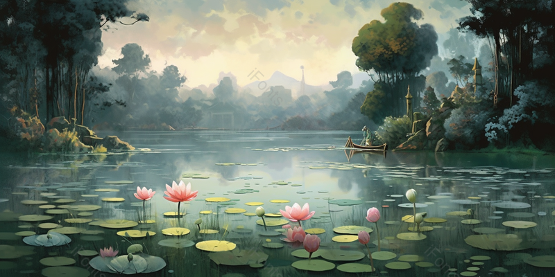 绿色节气山水荷花插画背景,插画/手绘图,插画/手绘图库,插画/手绘图下载,插画/手绘